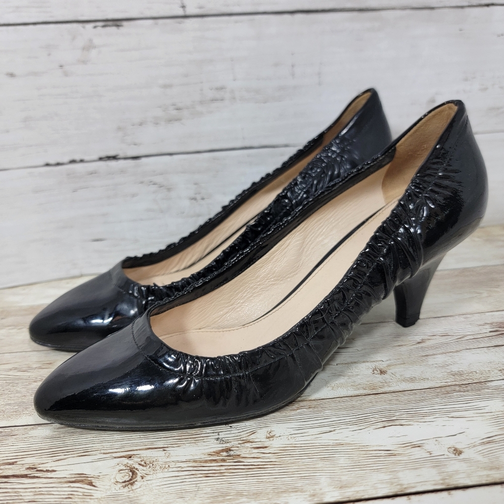 Prada Patent Leather Ruffle Embellishment Pumps